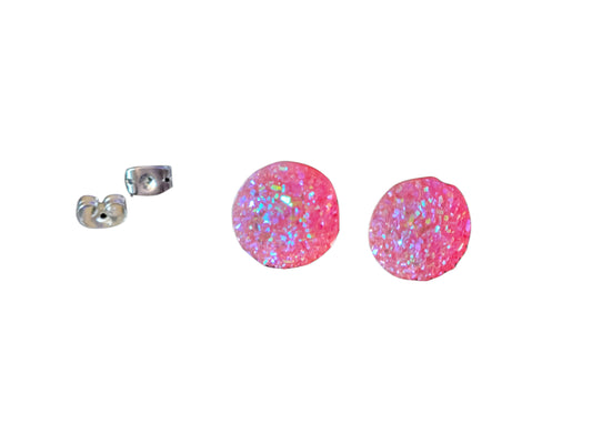 Sparkling Pink Druzy Post Earrings